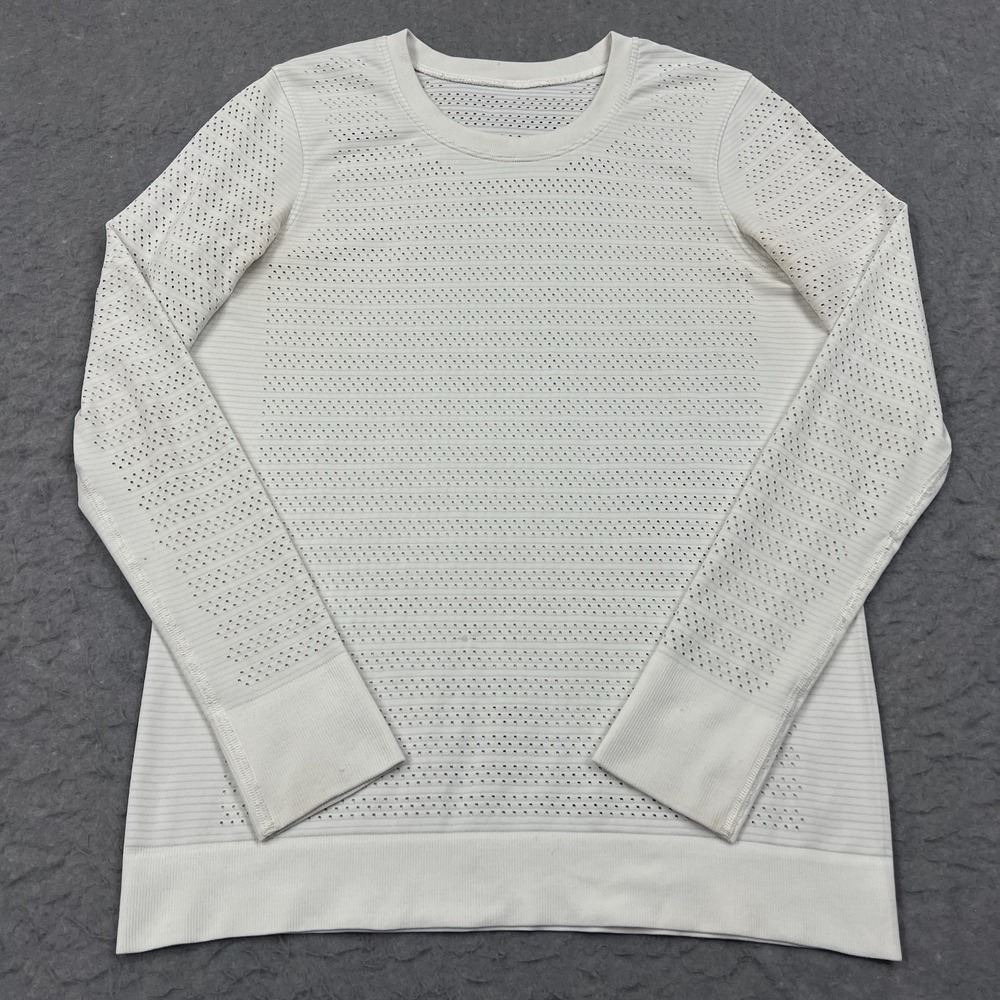 Lululemon Top Women's 4/6 White Breeze By Long Sleeve Squad Mesh Gym Yoga W3ATFS